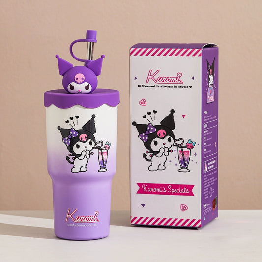 Kuromi Kawaii Tumbler with Character Straw Topper - Purple Gradient